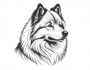 Naklejka premium Black and white portrait of Keeshond dog. Generative AI