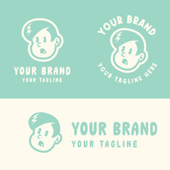 Fototapeta premium Retro cartoon boy logo with angry expression in blue and white. Perfect for playful, edgy, or youth-oriented branding. Editable EPS vector for scalable use in any design project