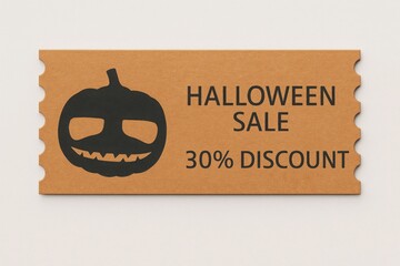 Halloween Sale Promotion Coupon with 30 Percent Discount and Pumpkin Icon on a Textured Cardboard Background for Seasonal Marketing