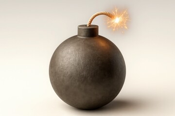 Classic Round Bomb with Lit Fuse Ready to Explode on Neutral Background Depicting Danger and Destruction in a Timeless Style