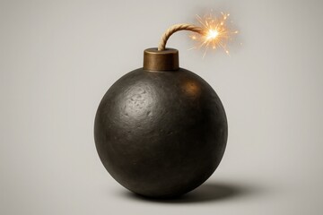Vintage Style Round Bomb with Burning Fuse on a Light Background Symbolizing Imminent Threat and Historical Explosives