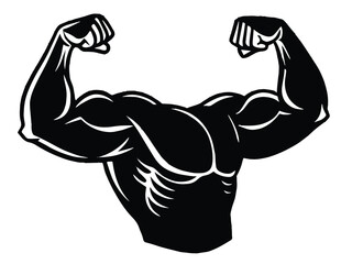 Illustration of a strong, muscular bodybuilder athlete training at the gym, highlighting his biceps, back, and athletic physique