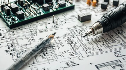 Circuit diagram drawing tools on a white background