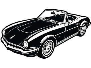 Naklejka premium Luxurious black classic sportscar isolated on white, a vintage auto transport icon of speed and design