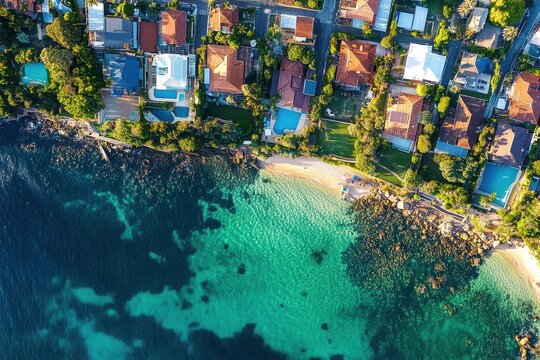 Scenic aerial view of Sydney residential suburb showcasing coastal beauty in Australia, Sydney city residential suburb aerial view Australia metropolis coast