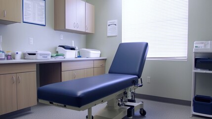 Clinic room setup with exam table and supplies