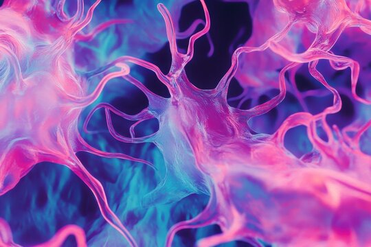 Glowing neural network in vibrant synthwave colors with glitch effects at night, Synthwave Vaporwave Retrowave Glitch Neuron 80s VHS with grain Seamless 3D render