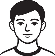 Black and White Simple Cartoon Illustration of a Smiling Man