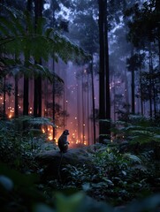 A monkey sits amidst a forest fire