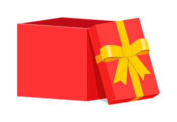 An open red gift box with a golden ribbon in illustration style, present for special occasion