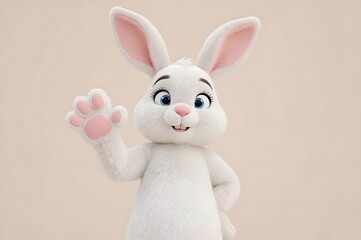 Obraz premium Cartoon white rabbit waving