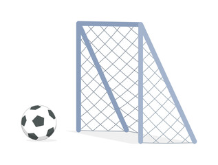 Soccer ball near a goal post on a white background illustration style