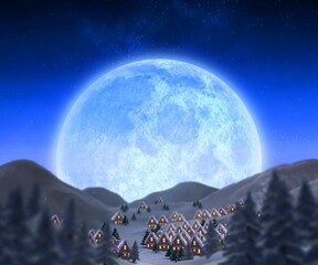 Christmas village under full moon