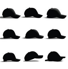 baseball hat silhouette set, Black & White silhouette set