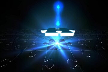 Blue glowing jigsaw piece on puzzle