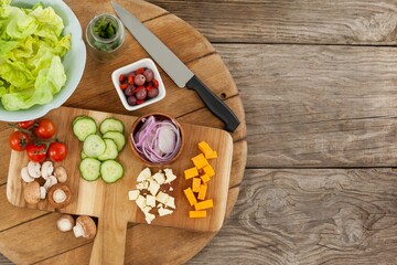 Fresh chopped vegetables on cutting board