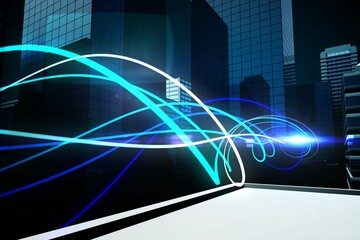 Blue light wave over skyscrapers