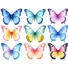 Butterfly PNG collection, watercolor style, transparent background
