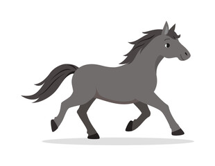 Grey Horse Trotting on White Background in Simple Flat Cartoon Style Illustration