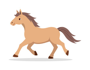 Running horse cartoon illustration with light brown color and dark brown mane and tail