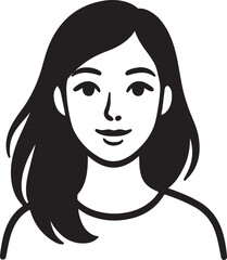 Black and White Illustration of a Woman with Long Hair Smiling