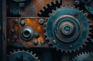 Close-up of rusty gears and metal parts