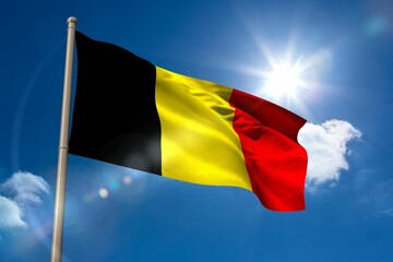 Belgium national flag on blue sky background