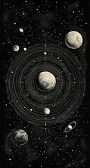 Vintage-style space illustration with planets and rings