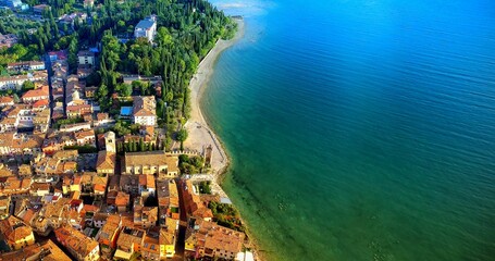 Blue seaside in front of the city