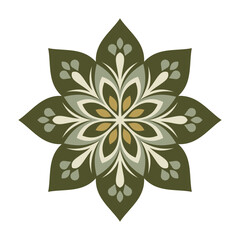Decorative geometric flower design in gold and green