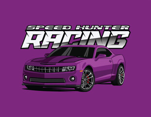 Purple Sports Car Racing Vector Illustration for Sticker, Poster and wallpaper