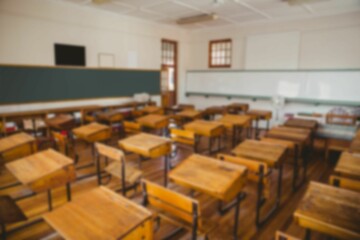 Empty chairs and tables in classroom