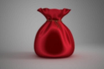 3D render is showing red velvet drawstring pouch bag on grey gradient background with silky texture
