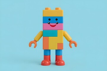 Obraz premium Colorful block toy figure on light blue background