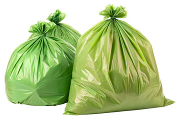 Three green plastic refuse bags isolated with transparent background