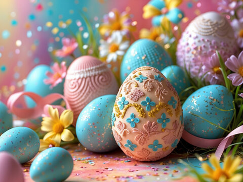 Abstract colorful Easter eggs pile