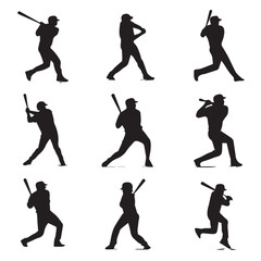 baseball silhouette set, Black & White silhouette set