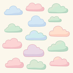Pastel Cloud Collection: Cute Cartoon Cloud Shapes for Design