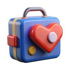 Blue suitcase with heart icon on white background on transparent background