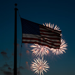 Celebrating America's Independence Day A Majestic Display of Patriotism with Fireworks and the American Flag