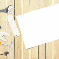 Equipments and paper on wooden floor