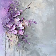 Abstract floral art, textured, soft purple and gray blossoms