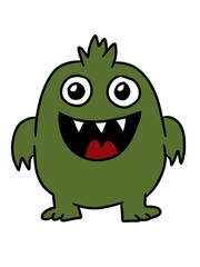 Obraz premium cartoon illustration of cute green monster with happy monster face isolated on white background.