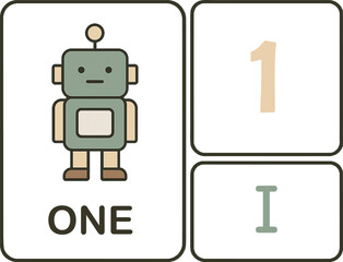 flashcard_number_1_minimalist_toy_robot