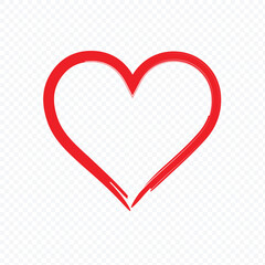 Red brush painted ink stamp heart frame on transparent background  . EPS 10 .