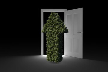 Obraz premium Topiary of arrow pointing upwards at doorway