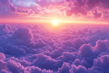 Aerial view of pastel sunset over a sea of clouds