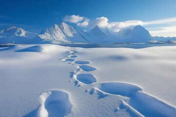 Footprints in snow leading to distant horizon