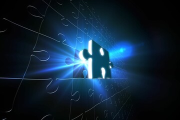 Blue glowing jigsaw piece on puzzle