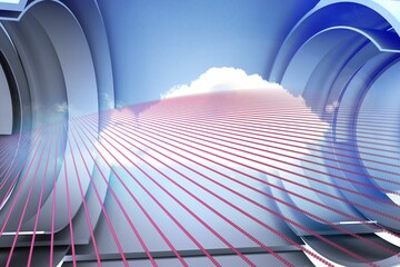 Pink pattern with cloud design on a futuristic structure